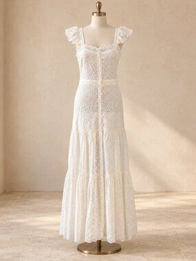 Veronica Beard Aislin Off White Eyelet Cotton Maxi Dress Sz 4 Bridal Cottagecore